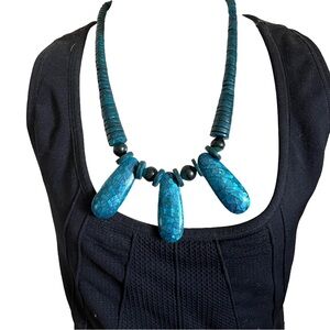 boho necklace teal beads graduated lobster clasp metallic. OOAK
